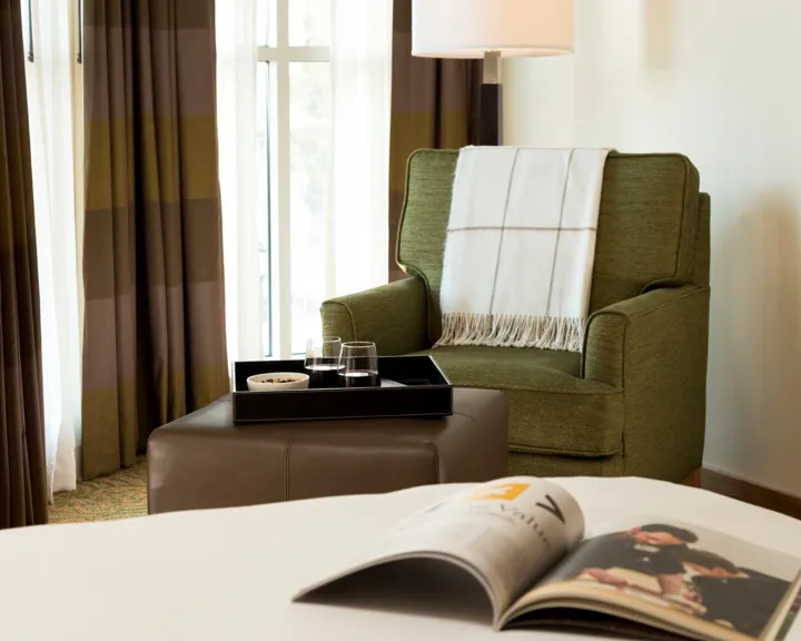 Comfy sitting chair in a guestroom at The Inn at Swarthmore