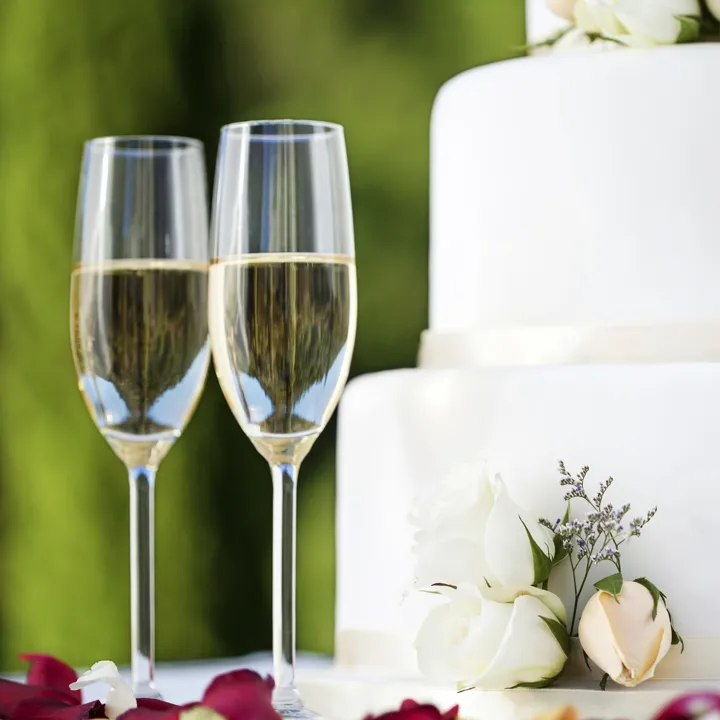 Wedding cake and champagne