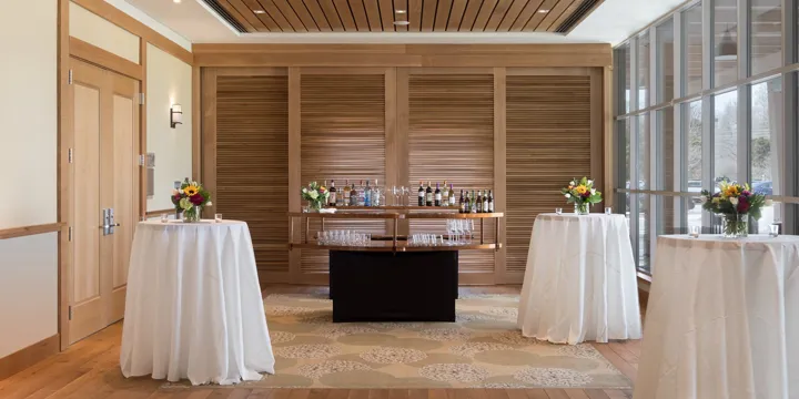 Foyer in the event space set up for an event