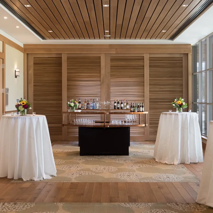 Foyer in the event space set up for an event