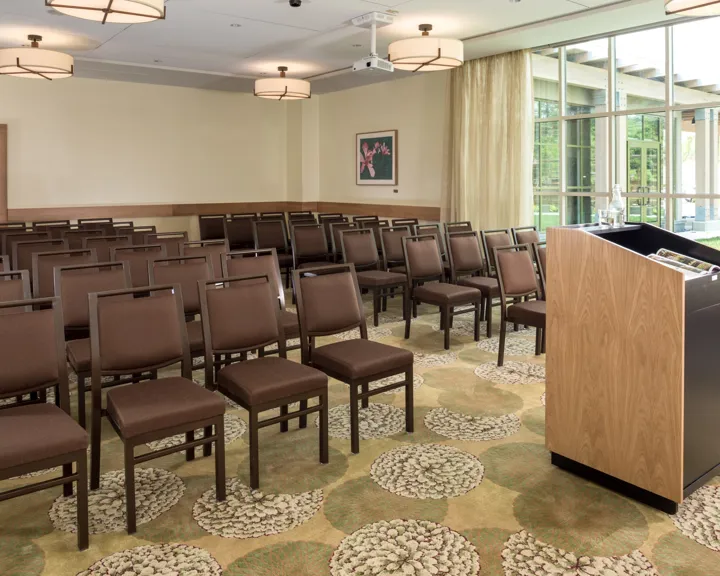 Meeting space with podium at The Inn at Swarthmore