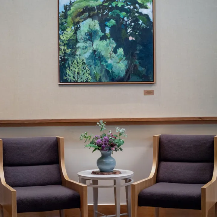 Art and seating at The Inn at Swarthmore