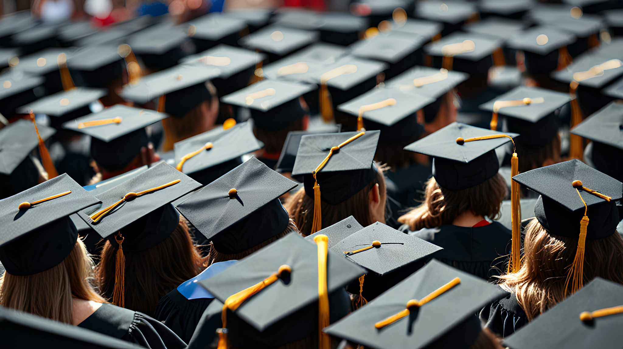 Close up of students' graduation caps